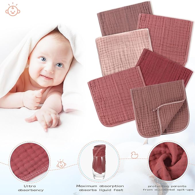 Buryeah Muslin 20 Pcs Burp Cloths Large 20" x 10" 100% Cotton 6 Layers Ultra Absorbent and Soft Hand Washcloths for Baby Drool and Messes Gentle Burp Cloth for Boys & Girls(Retro Colors)