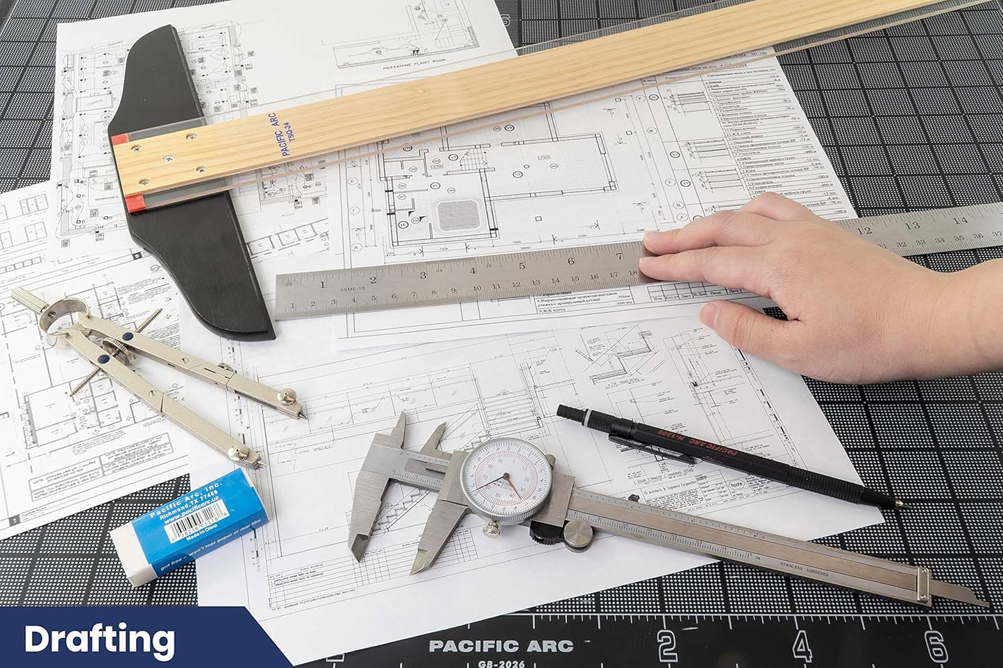 Pacific Arc 18 Inch Stainless Steel Ruler with Inch/Metric Conversion Table