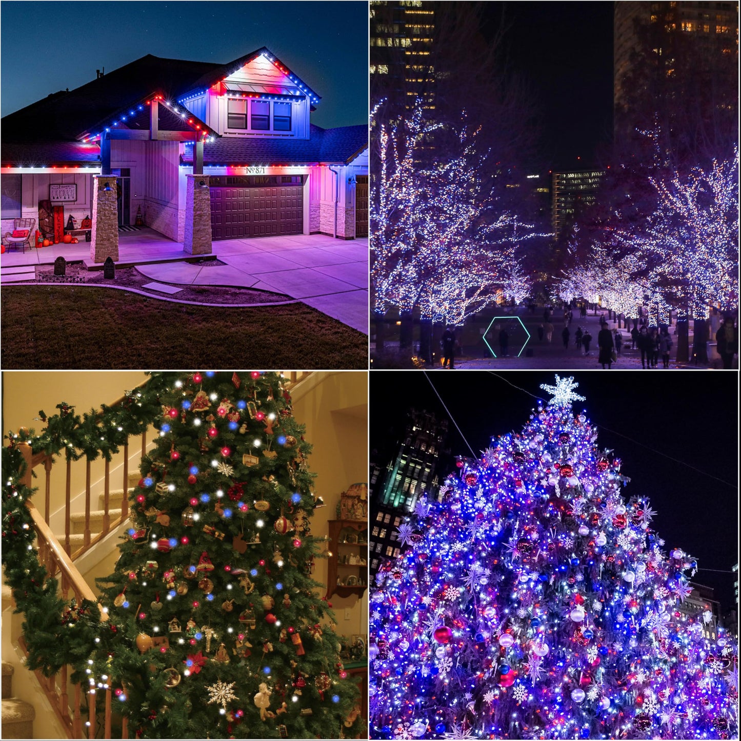 Lamphome 66Ft Patriotic String Lights - Red White Blue Mini Lights  200 Led Transparent Wire Fairy Starry String Lights Plug In  11 Lighting Modes For Outdoor Tree Party Decoration (Red White Blue)