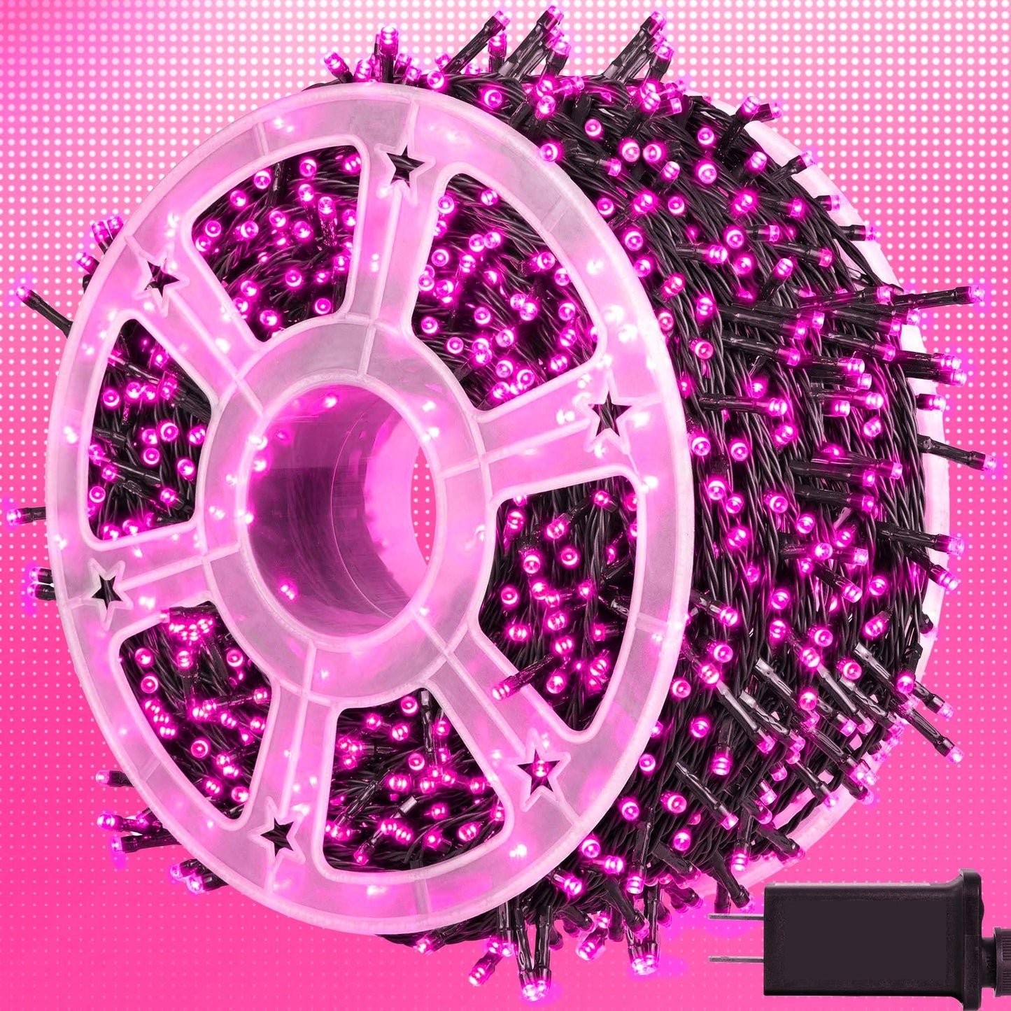 kemooie 500 LED Pink Fairy Lights, 164 FT, Black Wire, 8 Modes, Indoor/Outdoor Decoration