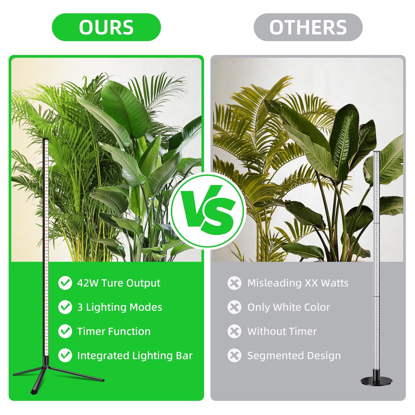 Standing Grow Light For Indoor Plants With Timer 42W Vertical Grow Lights For Indoor Plants Full Spectrum 4Ft T8 243Led Plant Lights For Indoor Growing With 3 Lighting Modes For Tall Plants(1 Pack)