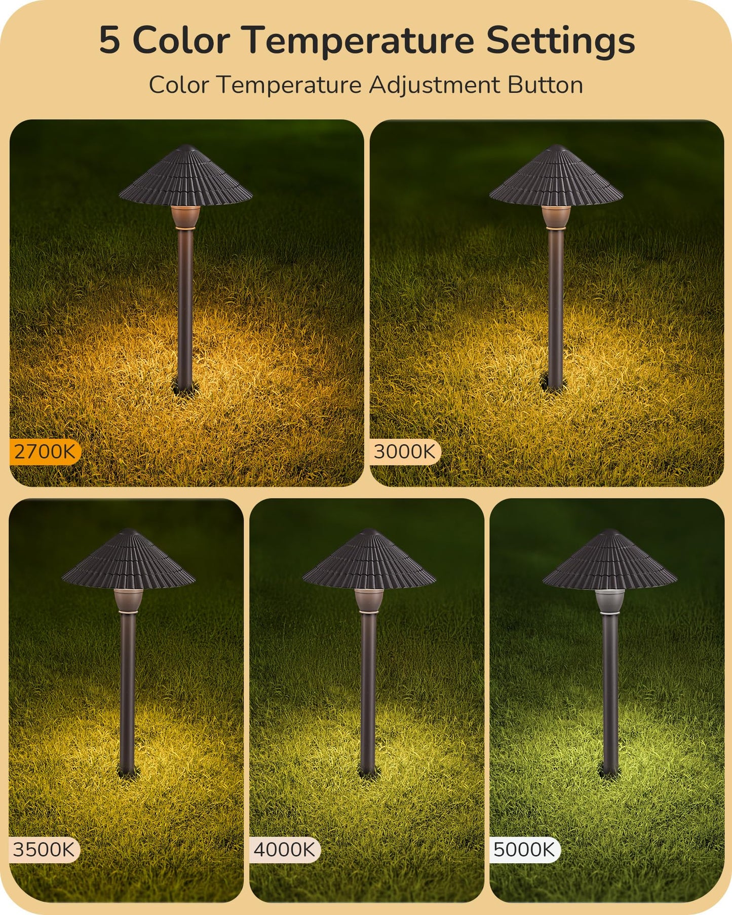EDISHINE Low Voltage Pathway Lights, 5CCT LED Landscape Lighting, 12V 3W, Waterproof, Aluminum, Brown, 4 Pack, Model JXL-HW-D02