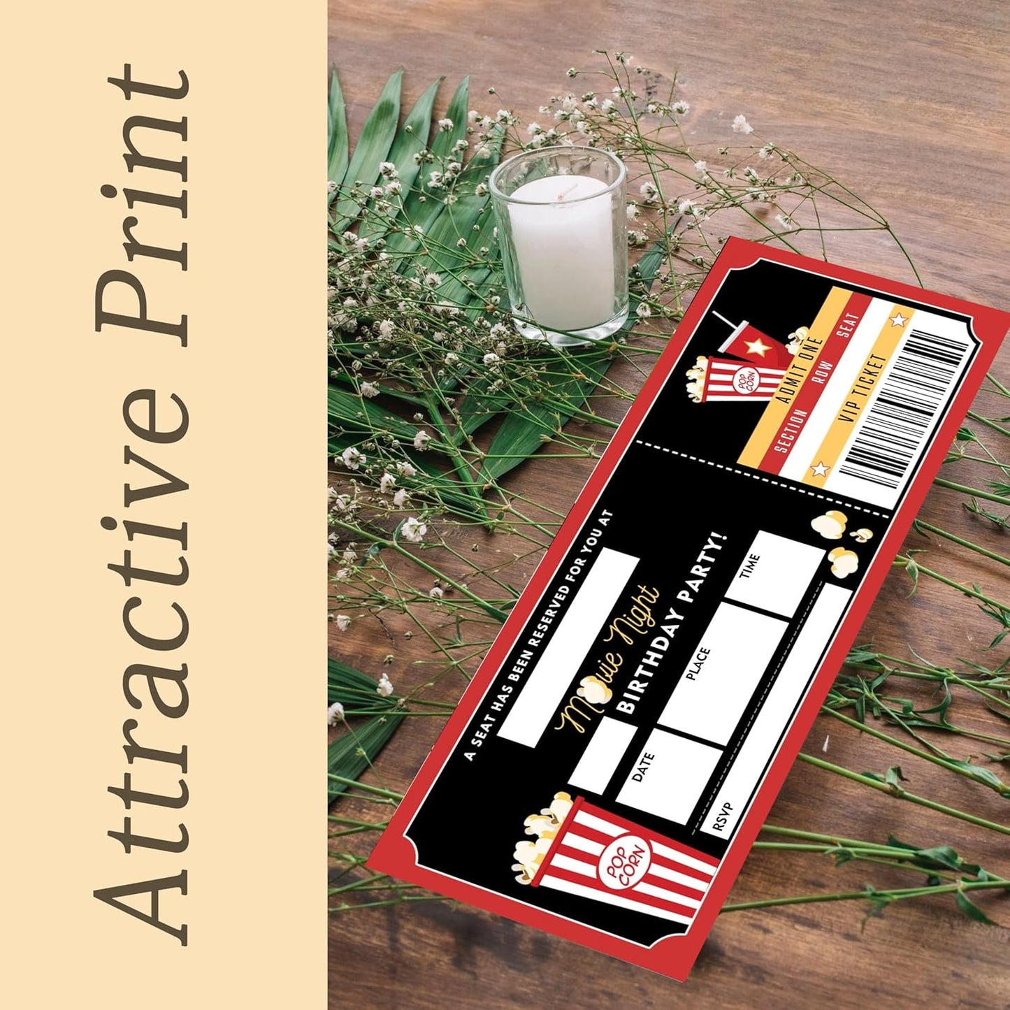 Birthday Cards-20 Movie Night Ticket Invite Cards-Red and Black Birthday Invitation with Envelopes for Movie Lovers-Party Favor & Supplies (3×8 inch)-A02