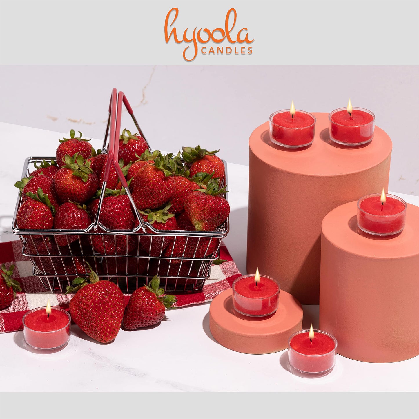 Hyoola Scented Tealight Candles - 15 Pack - Strawberry Red - 6 Hour Burn Time - Clear Cup - Wax - Model H10202