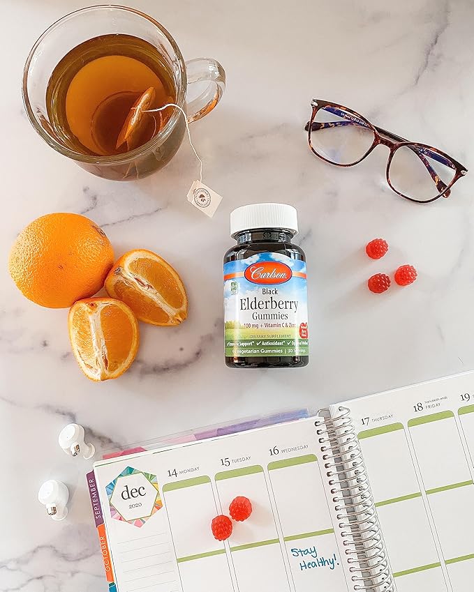Carlson - Black Elderberry Gummies, with Vitamin C & Zinc, Immune Support, 60 Gummies