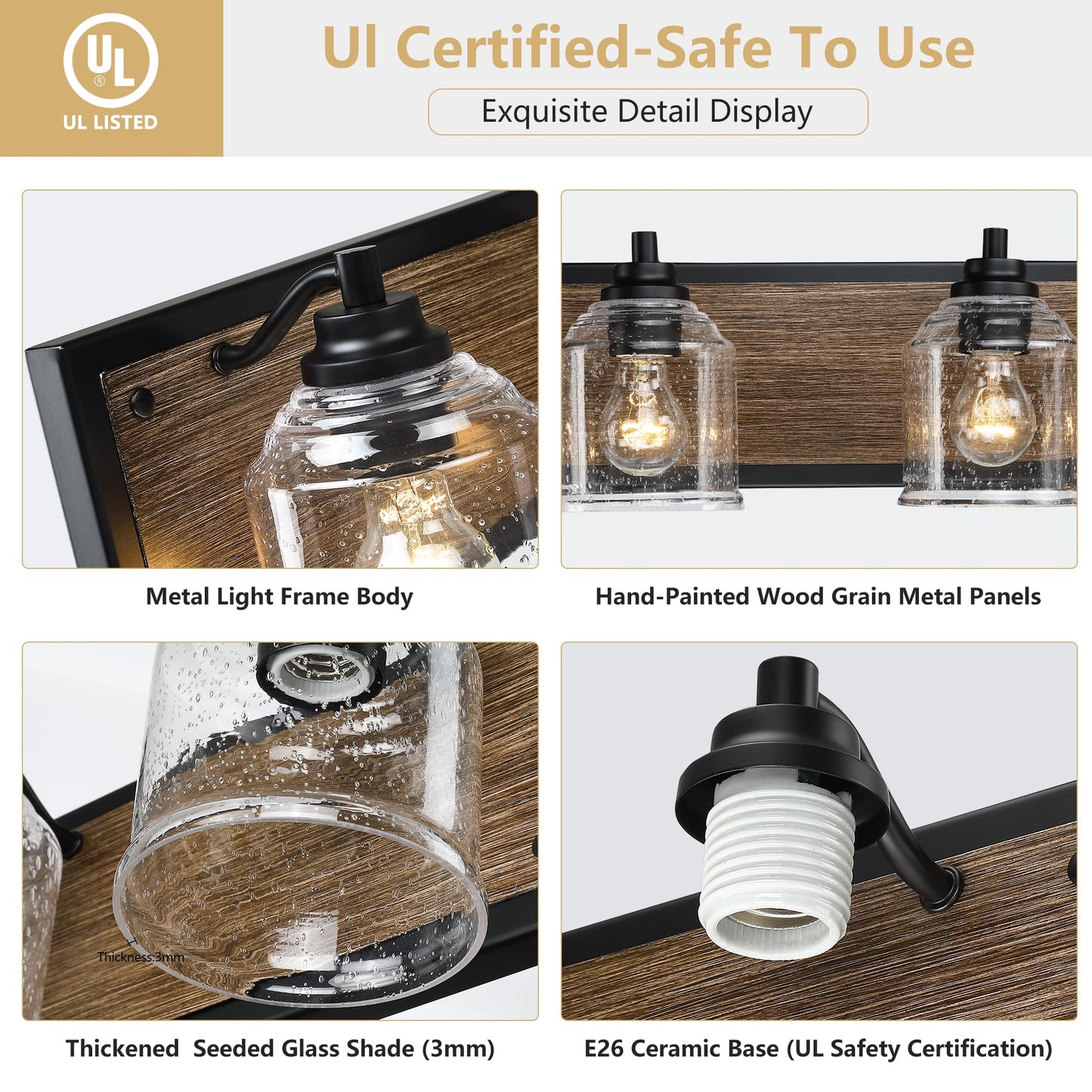 Yklitg Vanity Lights For Bathroom Large 48 Inch  Farmhouse Rustic Vanity Light With Bubble Glass Shades  Brown 6 Light Bathroom Lighting Fixtures Over Mirror  Bath Wall Sconce Home Decor