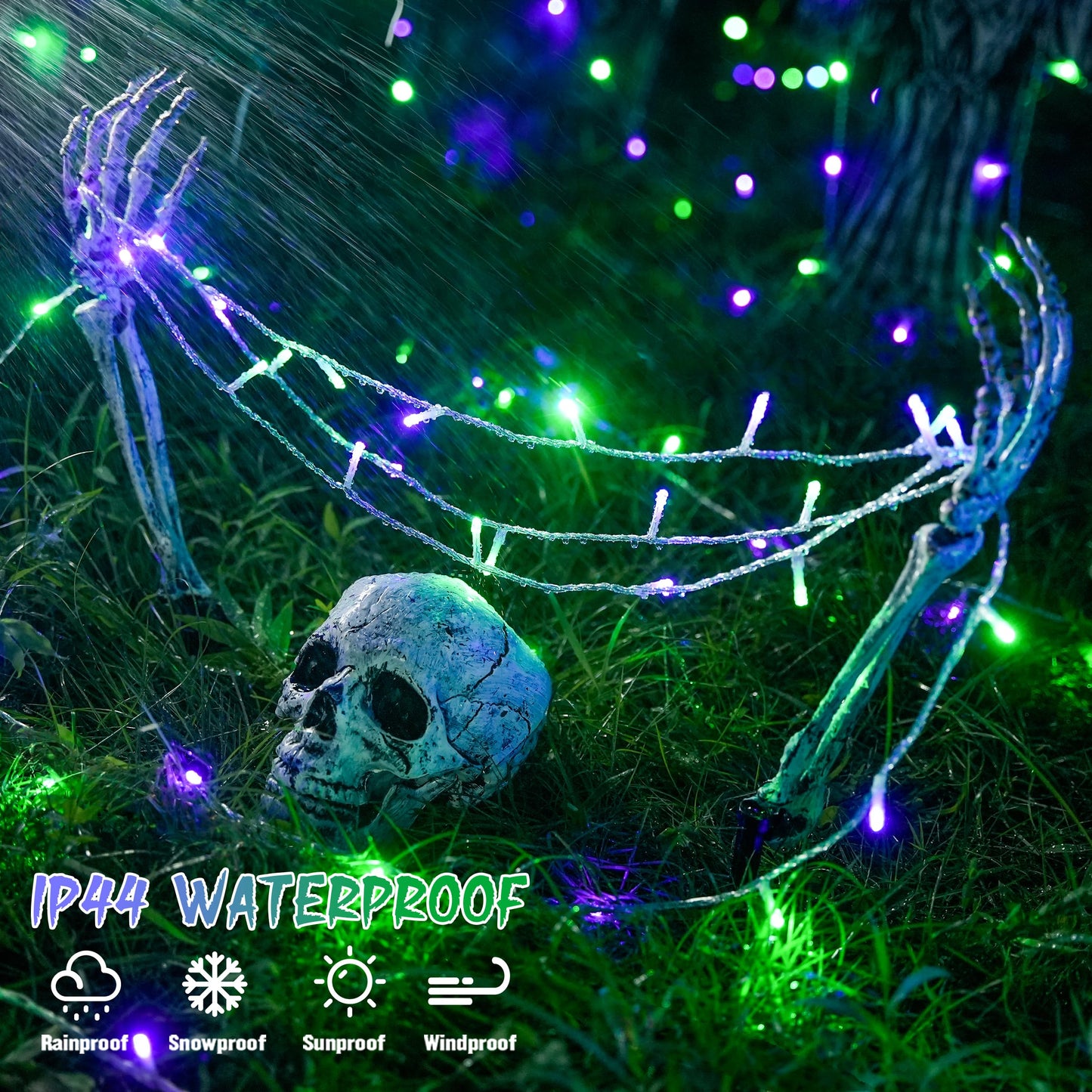 Jmexsuss 2 Pack Purple And Green Halloween Lights  Total 200 Led 8 Modes Halloween String Lights Plug In  Each 33Ft Connectable Christmas Lights Indoor Outdoor For Tree Porch Fireplace Decor