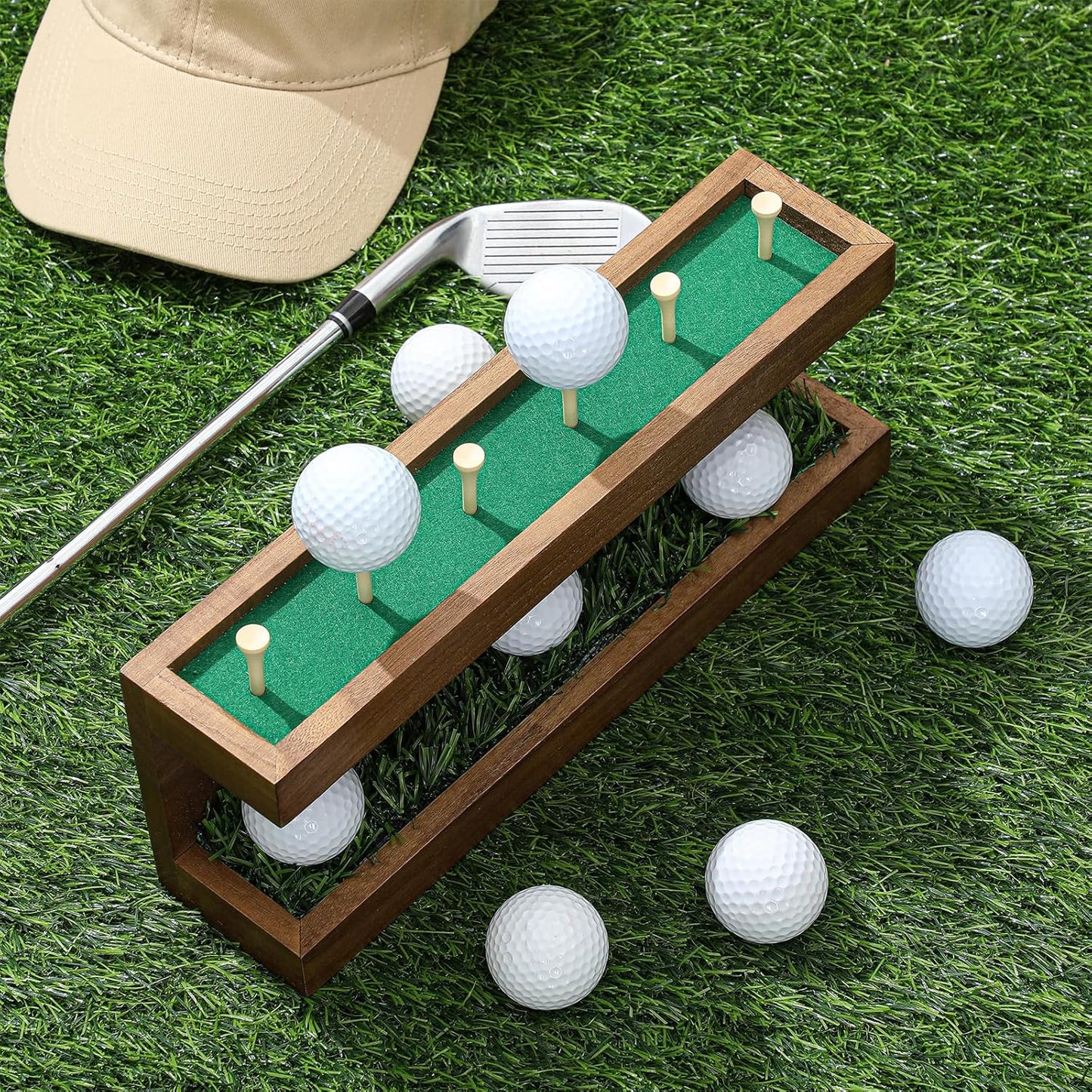 Menkxi Rustic Wood Golf Ball Holder 12.5 x 3 Inch Wall Mounted Vintage Display Stand Floating Shelf with Golf Tees for Christmas Storage Party Decor Supplies