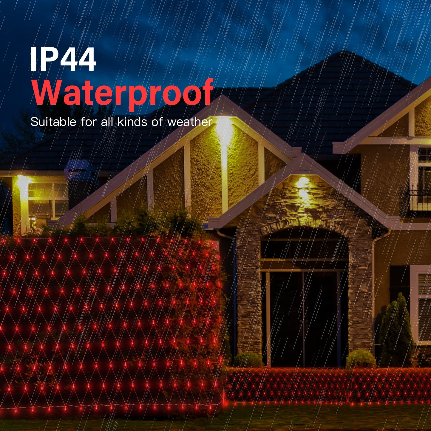 woohaha Outdoor Christmas Net Lights, 192 LED, 9.8FTx6.6FT, 8 Lighting Modes, Red, Model QX-U-O-N-192-R-C