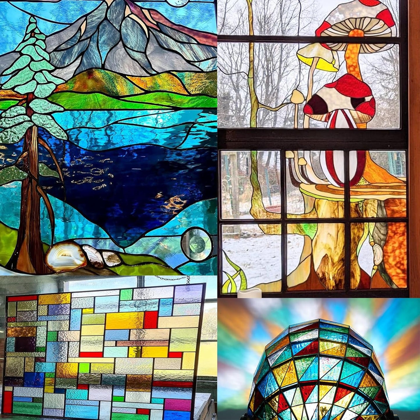 24 Sheets Stained Glass Sheet Rainbow Colors, 6 x 4 inches Cathedral Glass Mosaic Tiles for Crafts, Stained Glass Supplies for Stained Glass or Mosaic Work