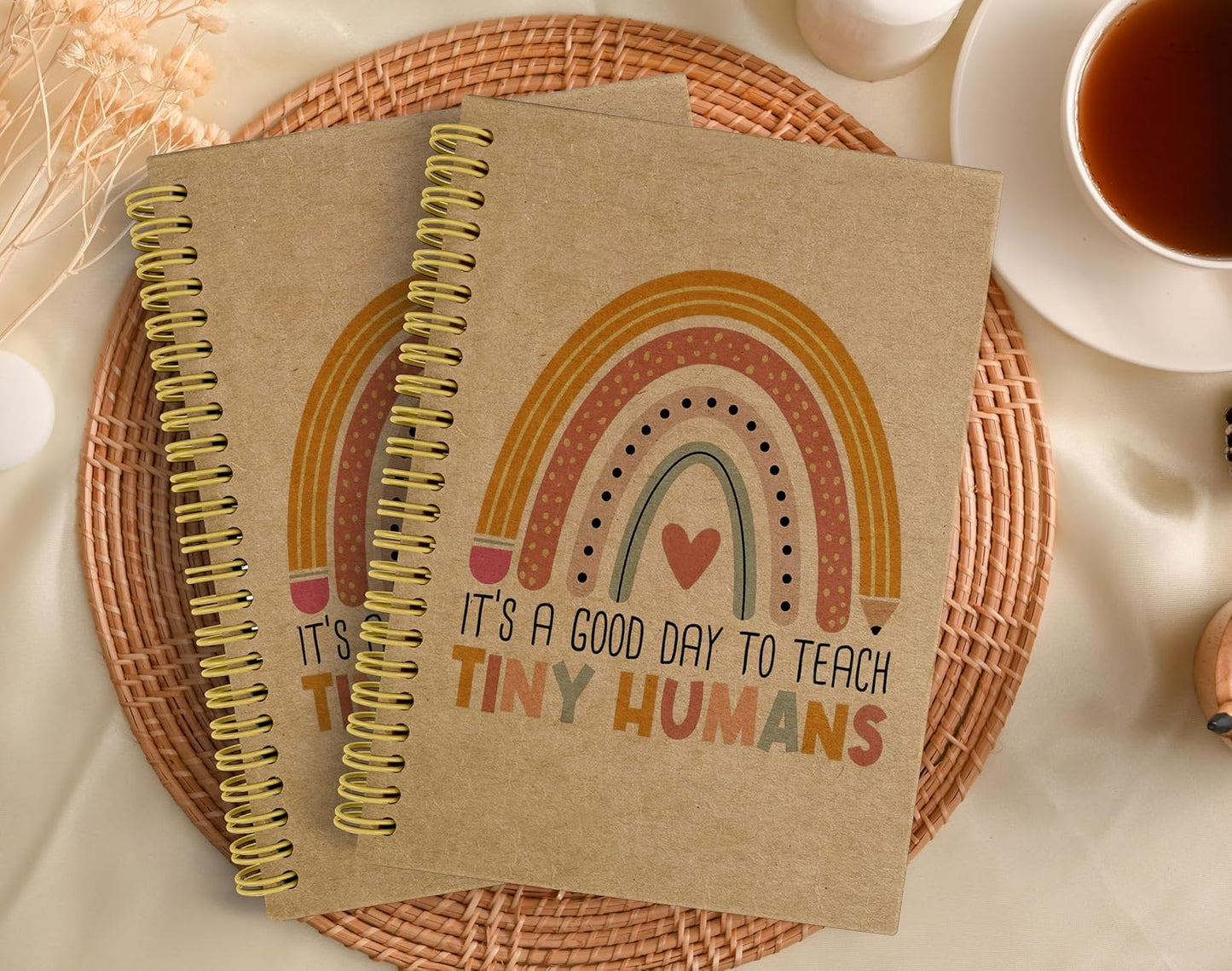 Knibeo Teacher Rainbow Notebook Journal - Best Teacher Gifts, kraft paper notebook，5.5×8.3 Boho Spiral Bound Notebook with 164 Pages, Cute Teacher Notebook, Anti Anxiety Notebook