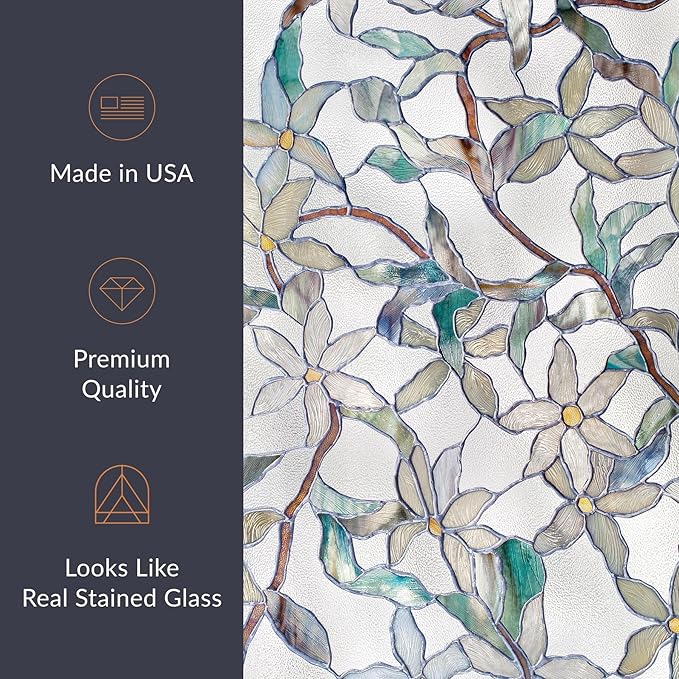 Artscape Jasmine | Privacy Window Film with Vibrant Colored Pattern | Non-Adhesive & UV Protection | Easy to Apply & Removable | 24 x 36 Inches | Made in USA