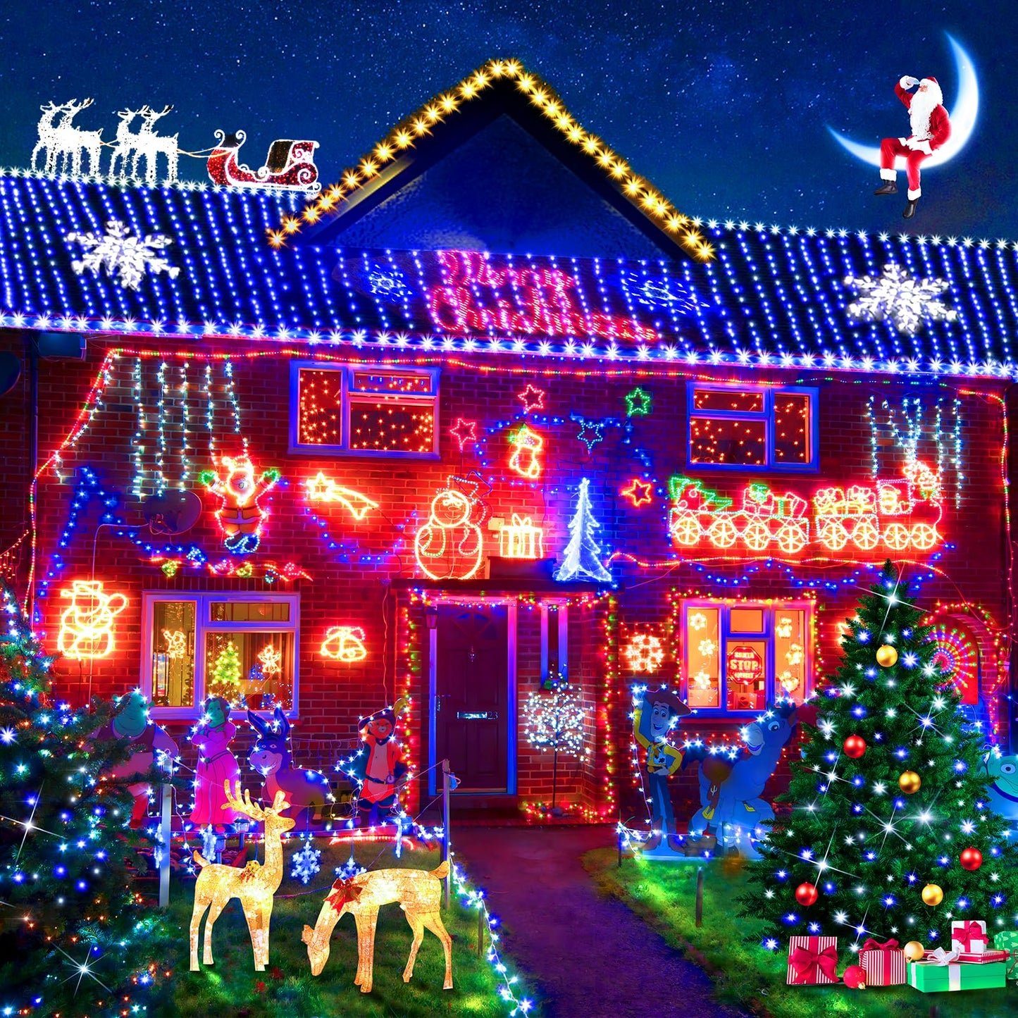 KNONEW Christmas String Lights 600ft 1500 LED Waterproof Blue and White, 8 Modes & Timer for Outdoor Decorations, Model KN-1000-LIG168-01