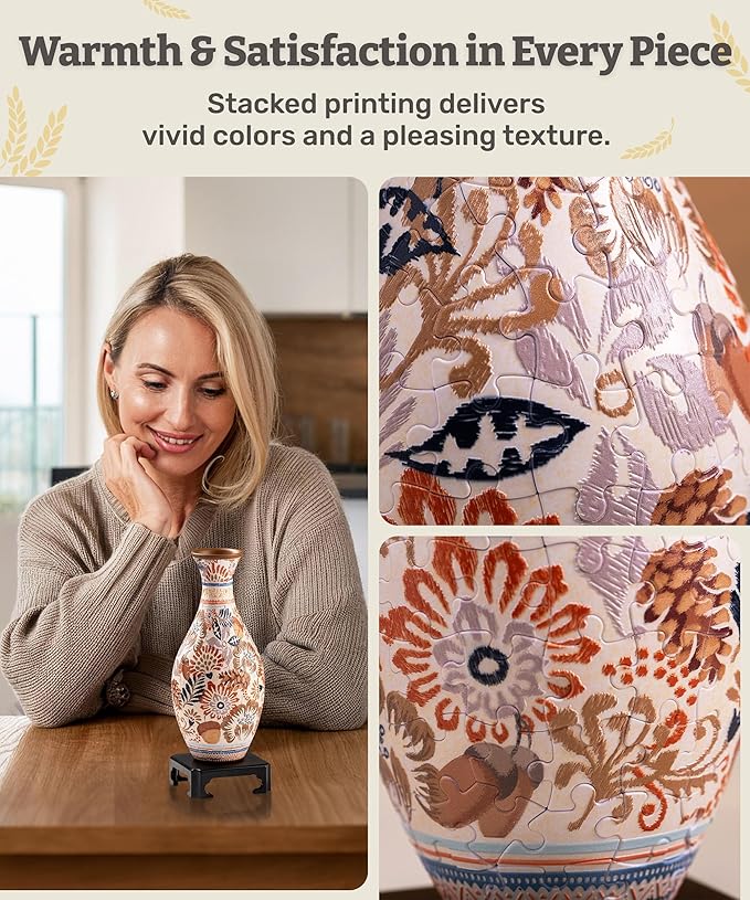 PieceRelax Unique Flower Vase - 3D Puzzle Vase for Adults to Flower Arrangement and Home Decoration Made by 160 Curved Plastic Puzzle Pieces - Autumn Abundance [S1042]