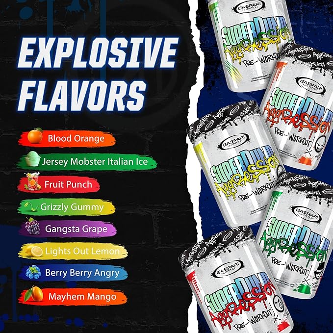Gaspari Nutrition SuperPump Aggression Pre-Workout: Energy, Focus, Endurance and Recovery, with Creatine and Caffeine (25 Servings, Fruit Punch Fury)