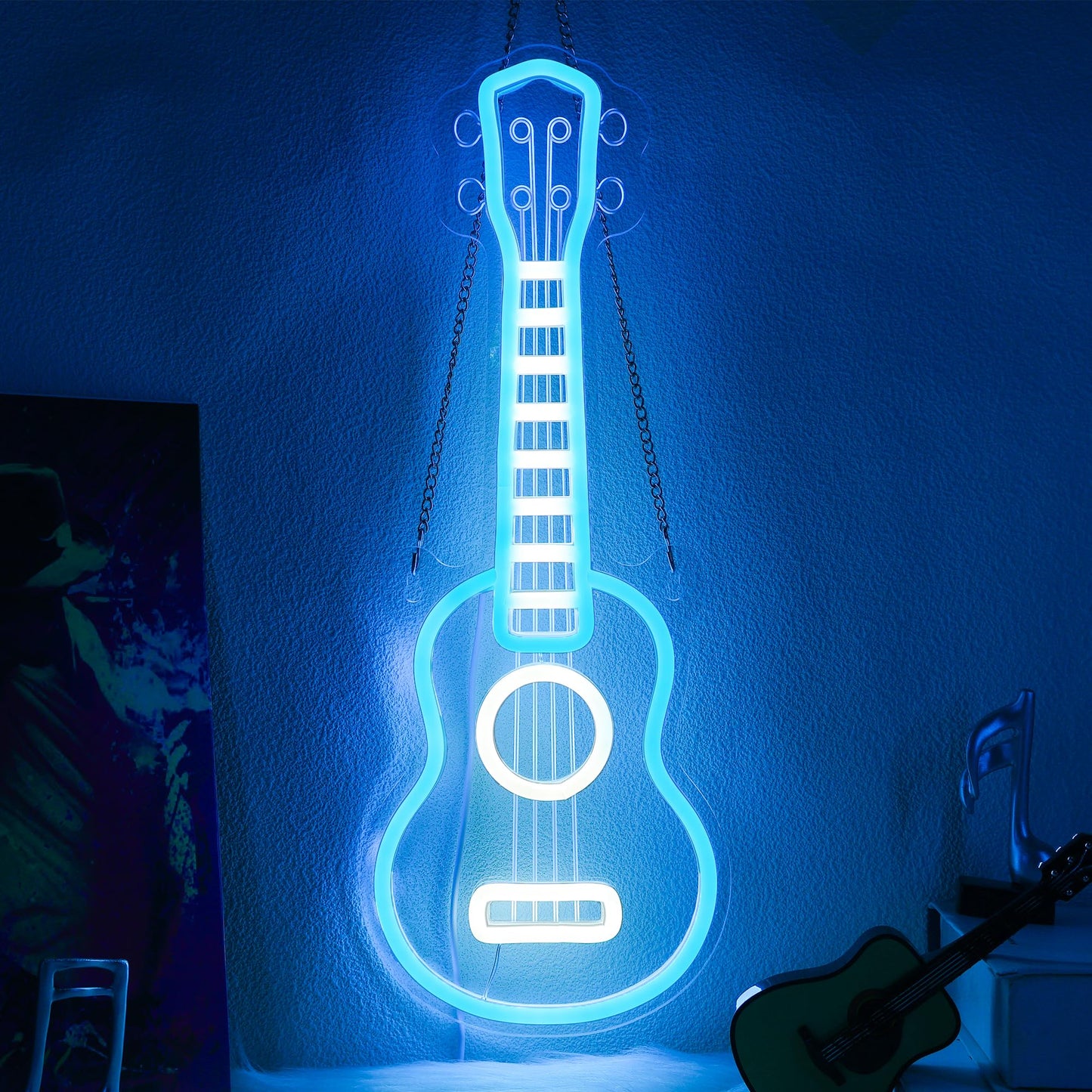 CoolGift Mart Ukulele Neon Sign, Dimmable LED Ukulele Room Decor Light with USB Powered, Decorations for Bedroom Living Room Clu