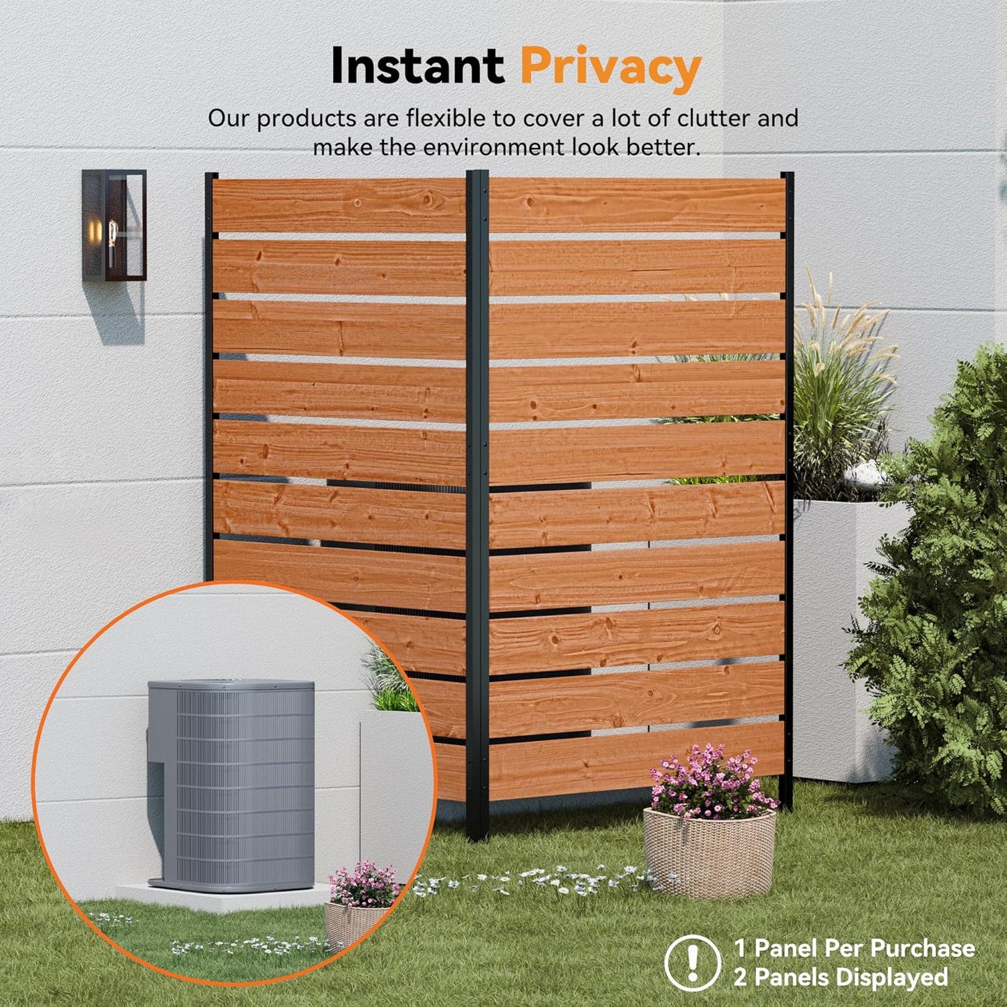 Modern Shade 5' x 3' Wood Privacy Fence Screen (2 Panel) Natural Cedar Wood, Outdoor Privacy Fence Panel for Deck Balcony, Conceals Trash Cans Air Conditioner, Ultimate Fence Privacy Screen