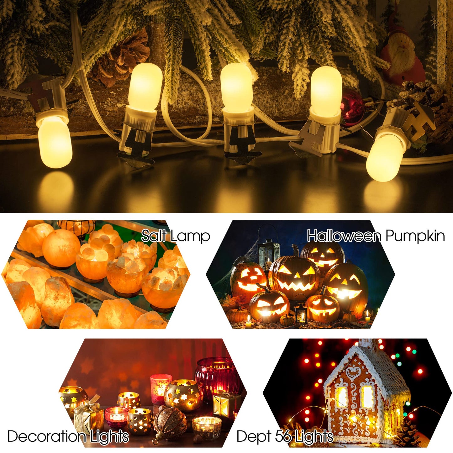Meonum Christmas Village Replacement Light Bulbs  E12 Candelabra Base T20 Led Bulbs  0.7W 120V Replacement Light Accessories For Villages Houses  Christmas Tree  Halloween Pumpkin(48 Pieces)