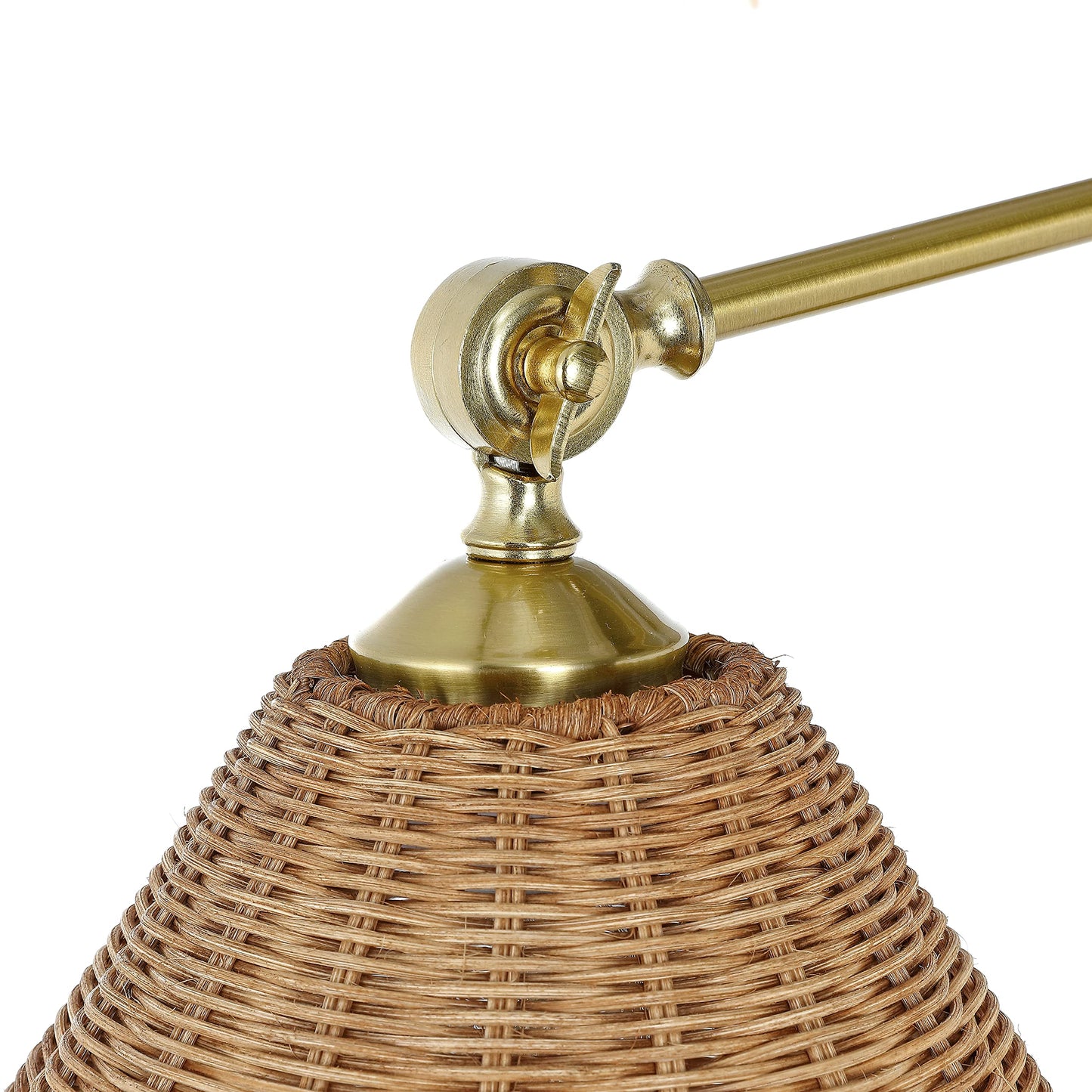 Wingbo Wall Sconce - Adjustable Rattan Wrapped Lamp, Brass & Wicker Shade, Gold/Black, Vintage Design, Plug-In Or Hardwire