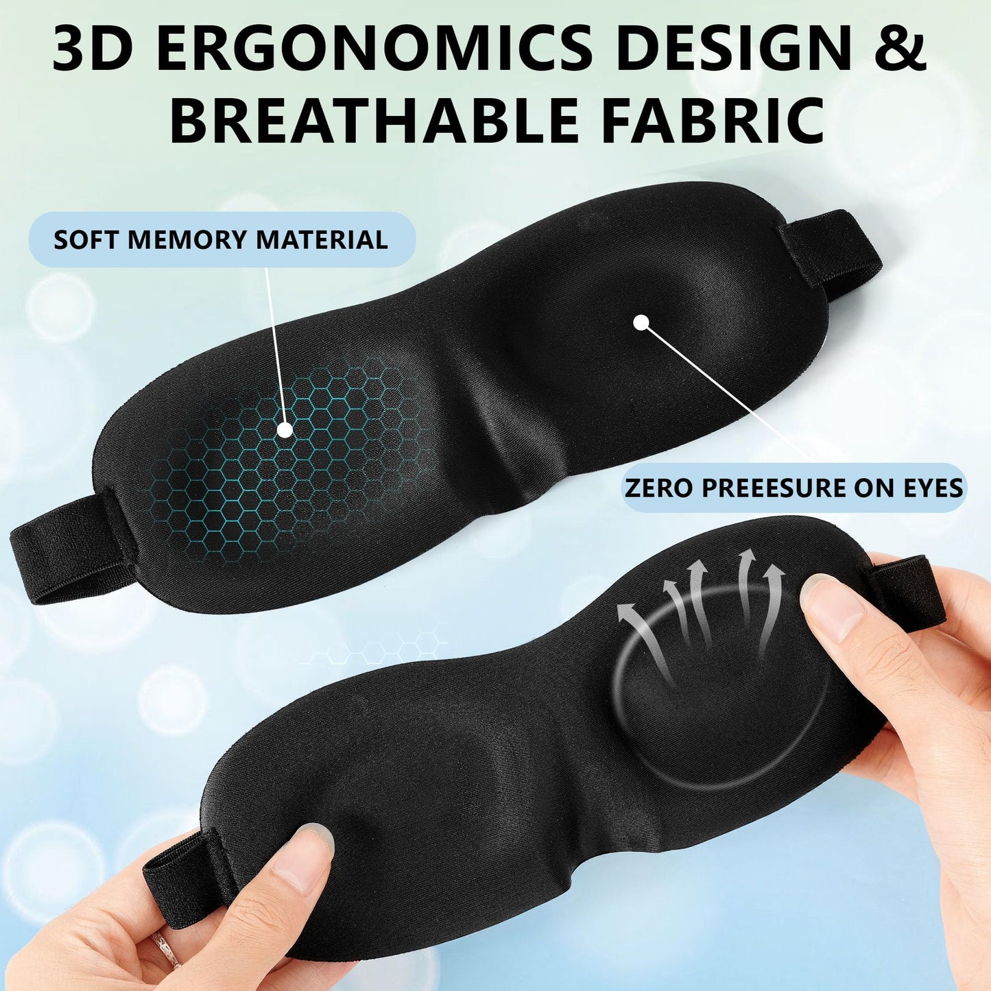 LIFPAU Sleep Eye Mask for Men Women Kids Funny 3D Sleeping Mask Adjustable Strap 2 Pack Eye Shade Cover for Travel, Black(Assorted A)