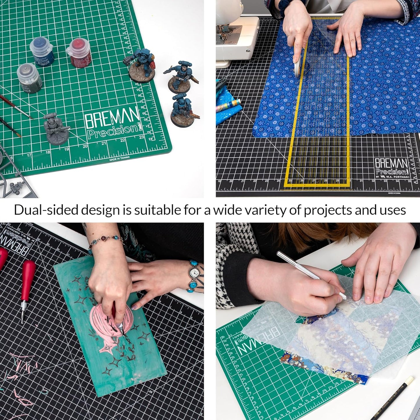 Breman Precision 9x12 Inch Self Healing Cutting Mat - 2-Sided 5-Ply PVC Green/Black Cutting Mats for Crafts, Sewing, Quilting and DIY Projects - Durable and Non-Slip Design with Precise Grid Lines