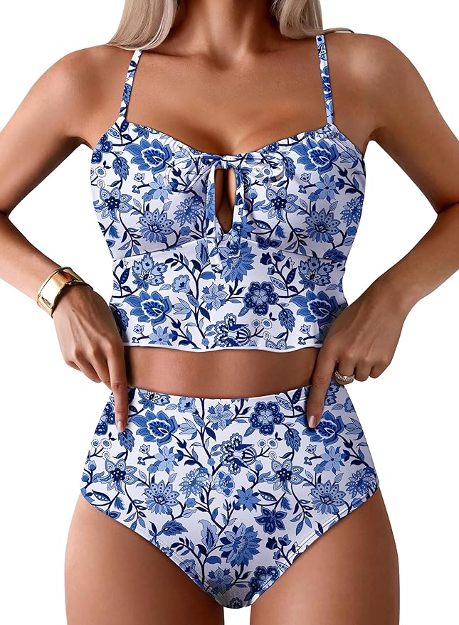 Pink Queen 2026 Popular Swimsuits for Women High Waisted Bikini Sets Two Piece Swimsuit Floral Prints Bathing Suits Beach