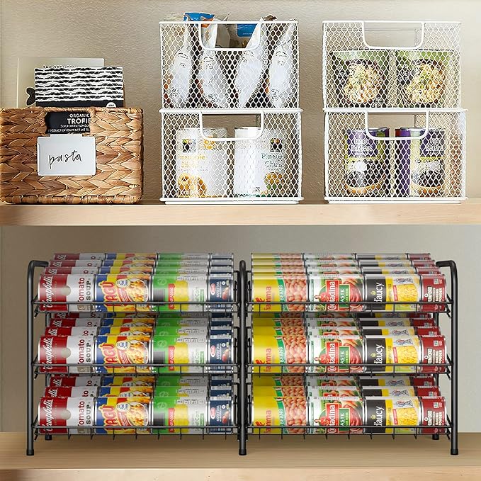 MOOACE Can Rack Organizer, 2 in 1 Can Storage Dispenser Holds up to 72 Cans, Can Organizer for Pantry Kitchen Cabinet, Black
