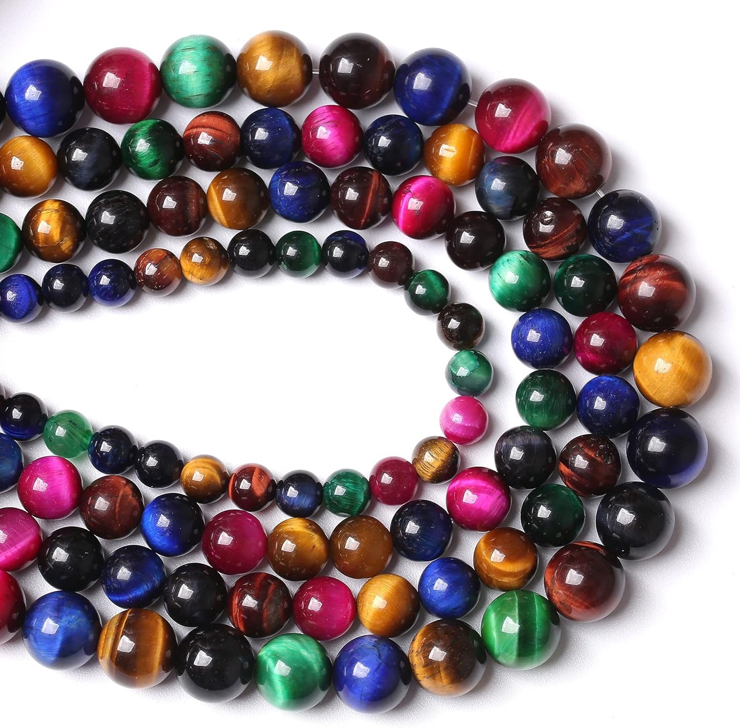 120pcs 6mm AAA Natural Colorful Tiger Eye Stone Beads Gemstone Round Spacer Loose Beads for Jewelry Making DIY Bracelet Necklace 32" 2 Strands
