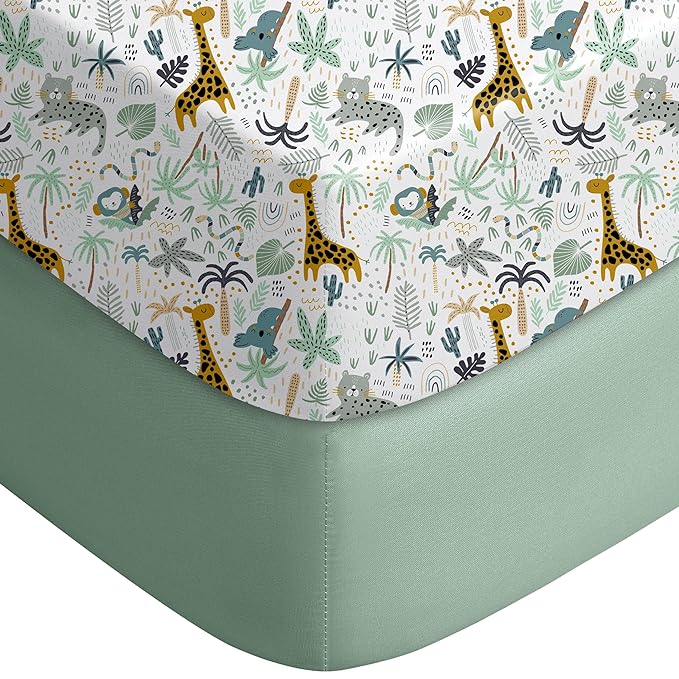 Yoofoss Baby Crib Sheets for Boys Girls, Fitted Crib Sheet 2 Pack for Standard Crib and Toddler Mattress, Super Soft Microfiber Baby Sheet 28x52x8in Green + Giraffe