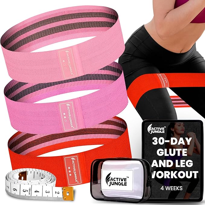 Premium Fabric Resistance Bands for Glutes & Legs – Set of 3 | Non-Slip, Elastic, Durable, Includes Travel Bag, Workout Gu...