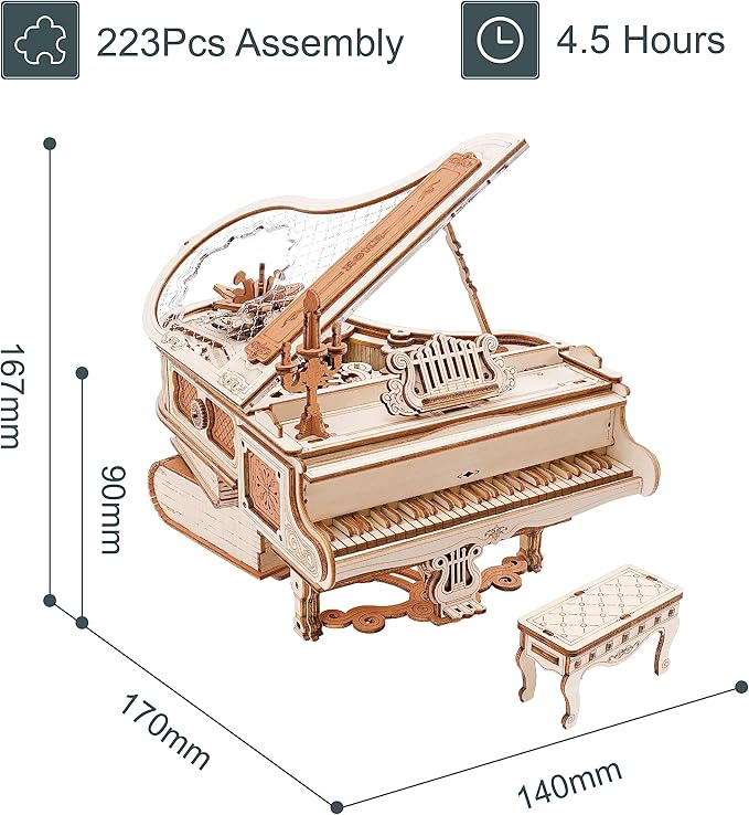 ROKR 3D Wooden Puzzles for Adults 223pcs Piano Model Kit 1:20 Scale Building Puzzles Wooden Music Box Unique Gift for Men Women Hobbies for Birthday Christmas