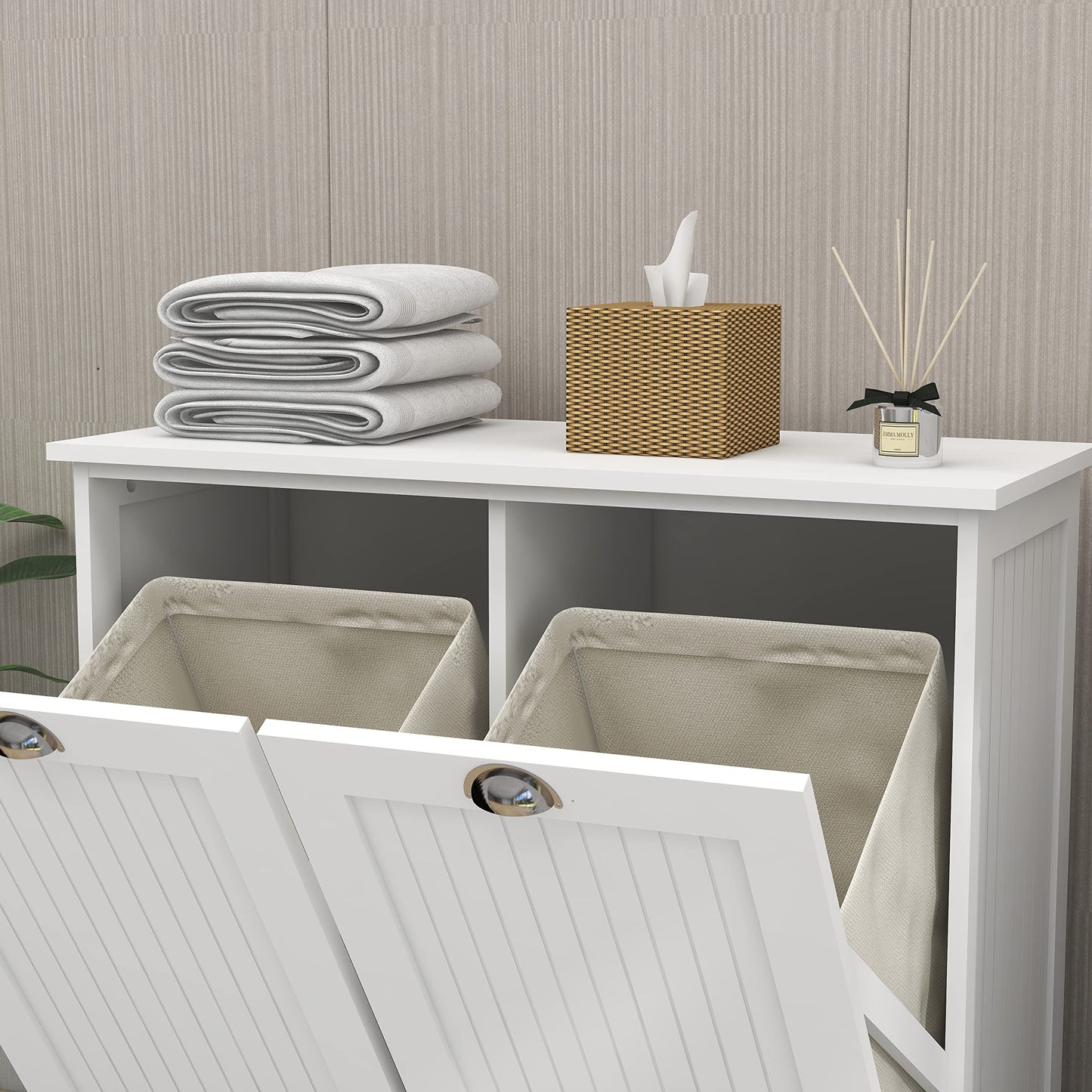 agnixnaf Laundry Sorter Cabinet, Two-Compartment Tilt-Out, for Small Bothroom, White Storage Cabinet