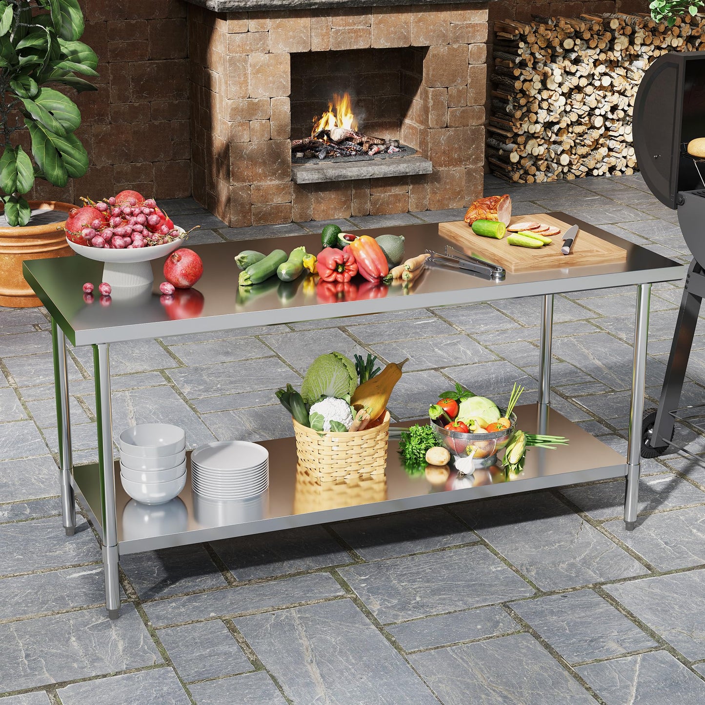 KLEENSTEEL Stainless Steel Work Table with Adjustable Undershelf, 30" x 72" Tabletop, Heavy Duty Multipurpose Food Prep Workstation for Commercial Kitchen, Restaurant, Home, BBQ, and Garage, Silver