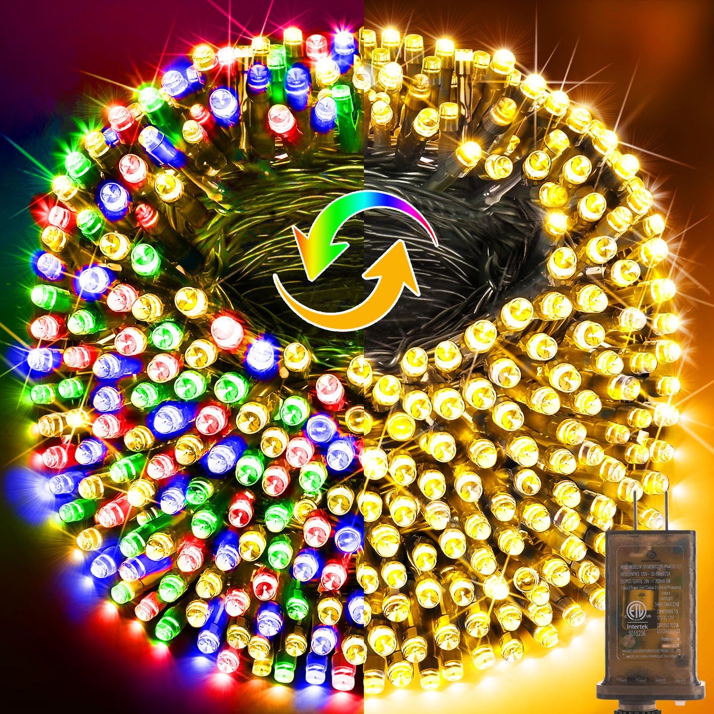 Knonew Led Christmas Lights 403Ft 1000 Bulbs Color Changing Waterproof Fairy Lights For Outdoor, Warm White To Multicolor, Model Bg-Cl3M3-306L01