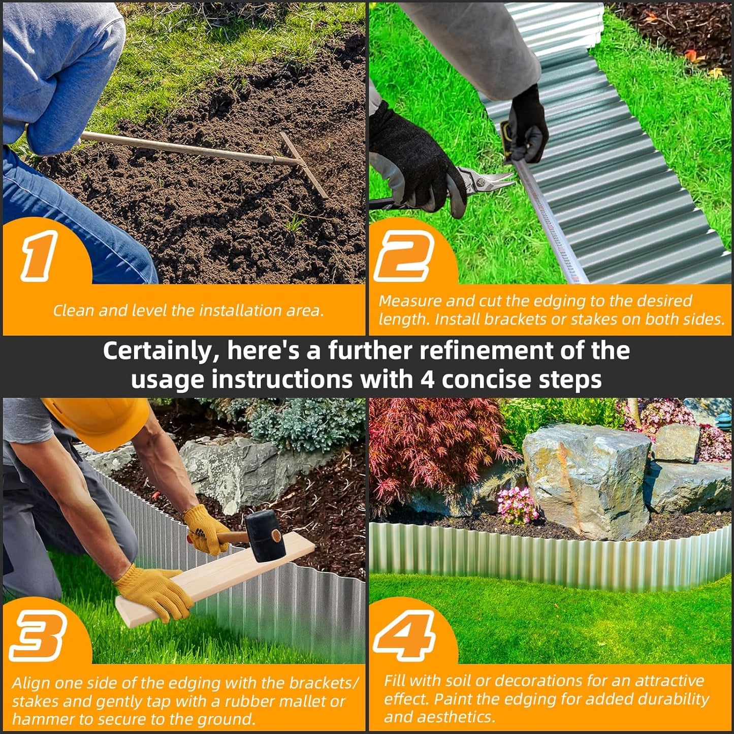 LAVEVE Corrugated Metal Garden Edging 8" x 10Ft, Landscape Edging Border for Lawn, Flower Bed, Garden Fence, Paver Edging (Silver)