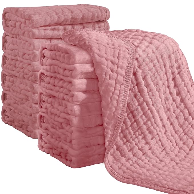 Looxii Muslin Burp Cloths 100% Cotton Muslin Cloths 12 Pack Large 20''x10'' Extra Soft and Absorbent Baby Burping Cloth for Boys and Girls (Bean Paste)