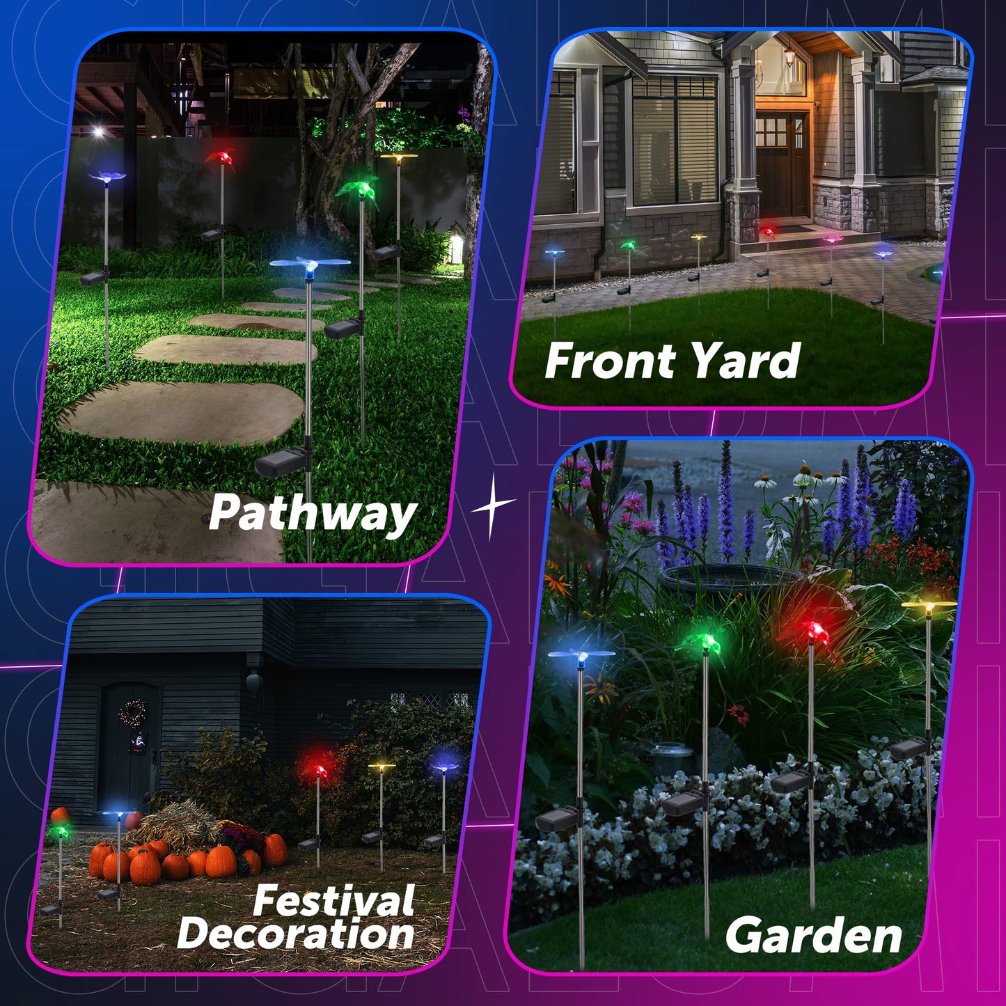 GIGALUMI Solar Garden Lights, 6 Pack, Color Changing LED, Multicolor, Plastic, Model P-L-QT-6TCO
