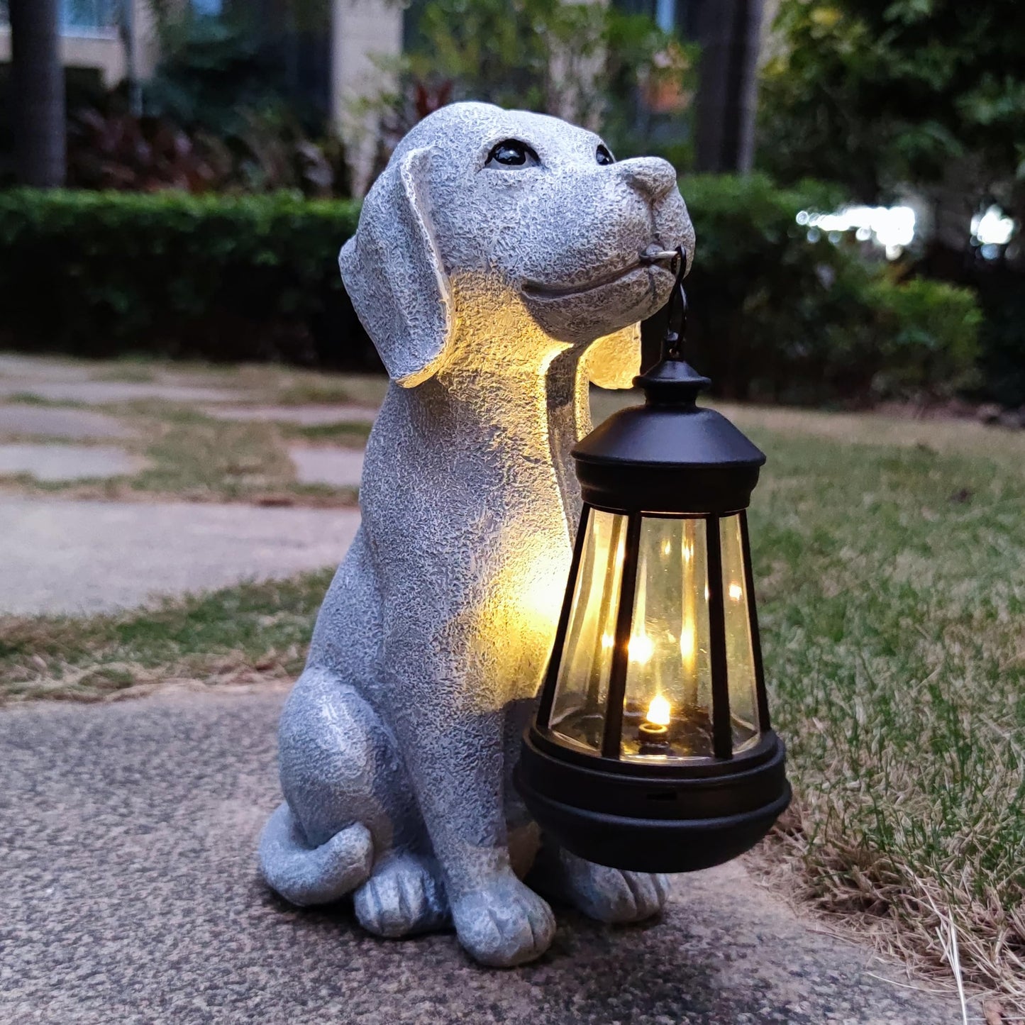 Qobumy Solar Dog Outdoor Garden Statue with LED Light,Dog Solar Lights Lantern Outside Decorations for Yard, Lawn Decor Statue f