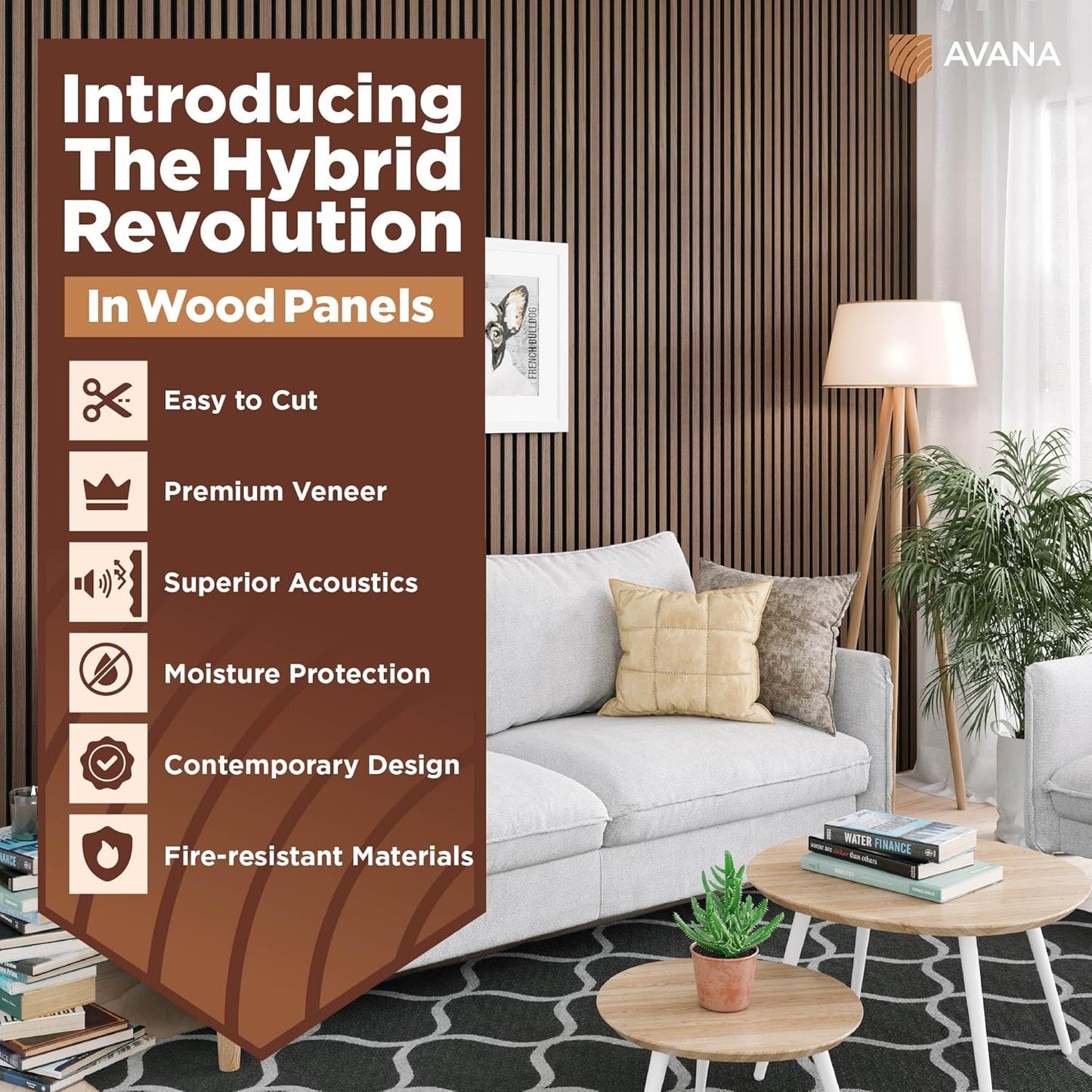 Avana Acoustic Wood Wall Panels – 94.4 X 12.6 Inch Walnut Acoustic Panels 4 PCs – Wall Panels For Interior Wall Decor For Homes, Offices, Studios – Sturdy And Durable Wood Panels For Wall