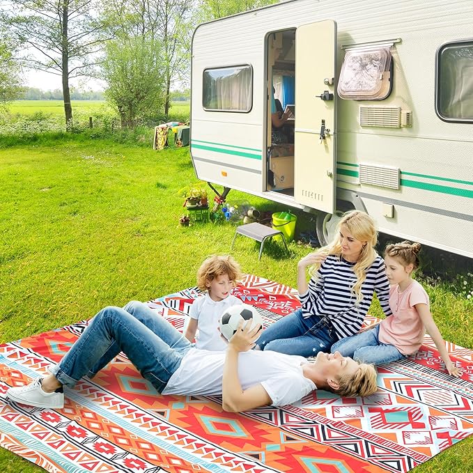 Beach Blanket, Sandproof Beach Mat, Waterproof Quick Drying Lightweight Outdoor Aztec Picnic Mat 79" X 83"/120"x108" for 2-8 Adults for Travel, Camping, Hiking