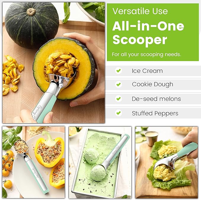 Spring Chef Heavy Duty Metal Ice Cream Scoop - Dishwasher Safe Ice Cream Scooper, Commercial Icecream Scoop Spade, Professional Kitchen Tool for Gelato, Melon, Sundae, Cookie Spoon - Mint