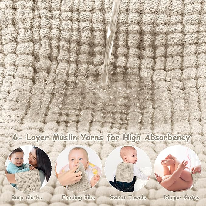 Looxii Muslin Burp Cloths 100% Cotton Muslin Cloths Large 20''x10'' Extra Soft and Absorbent 6 Pack Baby Burping Cloth for Boys and Girls(Multicolor)