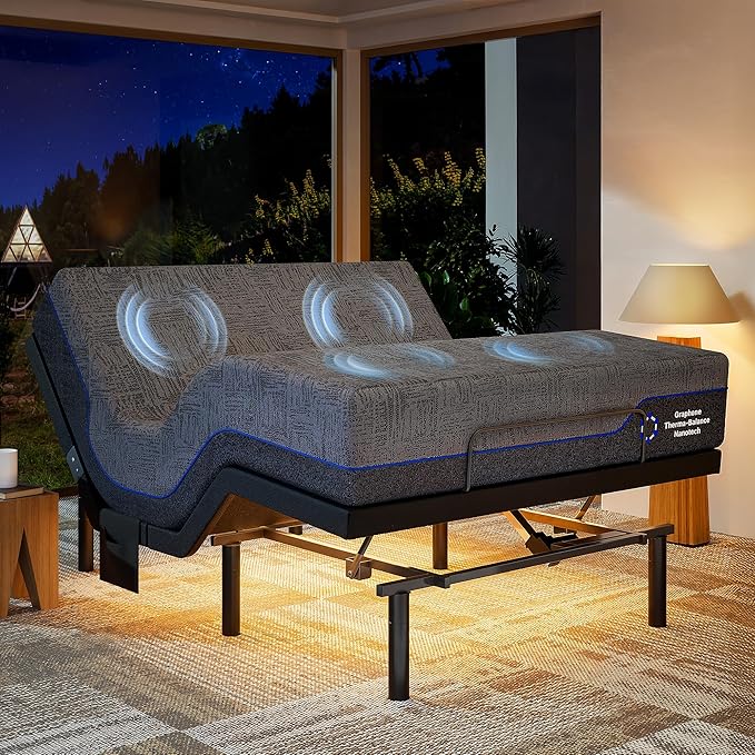 Marsail NS1 Massage Adjustable Base with Mattress Set, Queen Adjustable Bed Frame + 10-inch Cooling Gel Memory Foam Mattre...