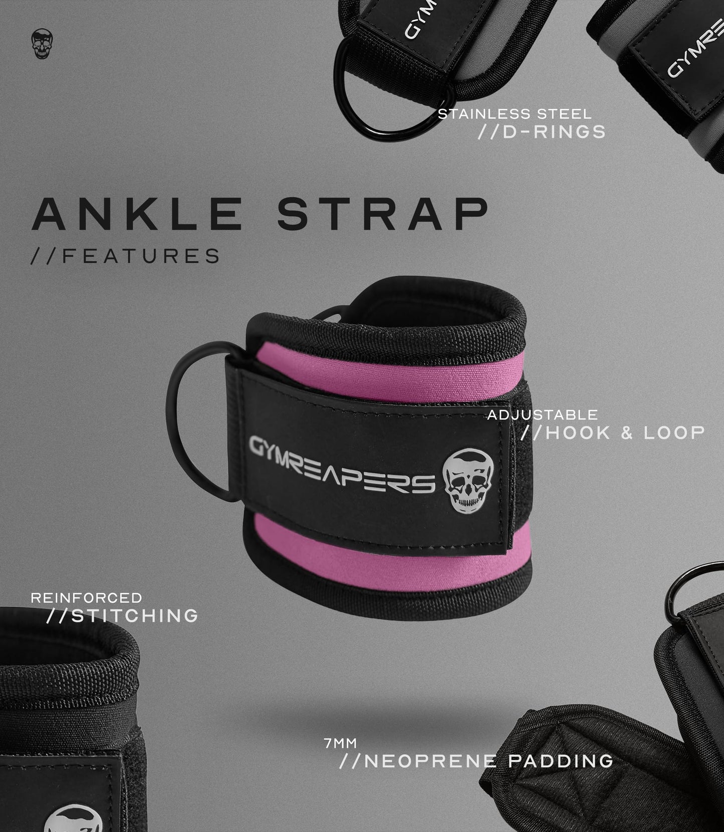 Gymreapers Ankle Strap (Single) For Cable Machine Kickbacks, Glute Workouts, Lower Body Exercises - Adjustable Leg Strap with Neoprene Padding (Pink, Single)