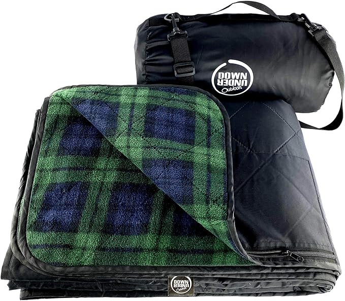 DOWN UNDER OUTDOORS Large Waterproof Windproof Extra Thick 350 GSM Quilted Fleece, or Sherpa Stadium Blanket