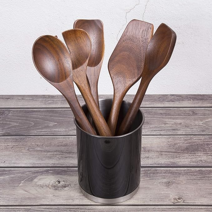 Creative Home Stainless Steel Utensil Holder– 6.3" Large Cooking Tool Organizer for Kitchen Decor and Countertop Storage, Stable Anti-Tip Design, Durable Powder-Coated Finish, Black