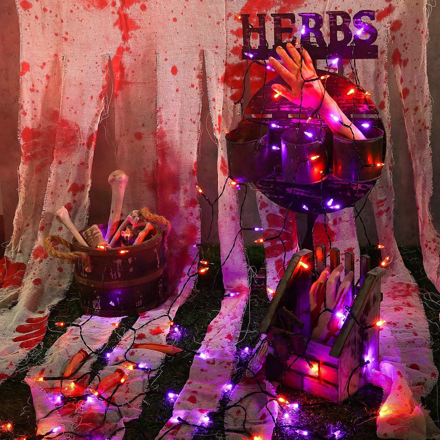 Joomer 33ft 100 LED Mini String Lights, Battery Operated, Waterproof, 8 Modes, Orange Purple for Halloween Decorations