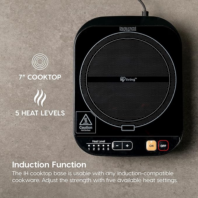 2-in-1 Rice Cooker and Induction Cooktop Burner, 3-Cup (Uncooked) / 6-Cup (Cooked) and Warmer, Portable and Compact IH Cooktop with Calorie Counter and Timer, 7 Cooking Modes
