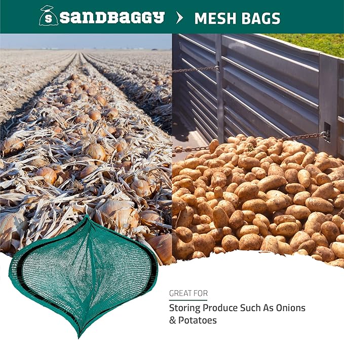Sandbaggy Mesh Onion Produce Bags | XXL 24" x 35 Inch Bags | 50 lb Capacity | Breathable Fabric | Great for Packaging Produce & Fruit (Pack of 25)