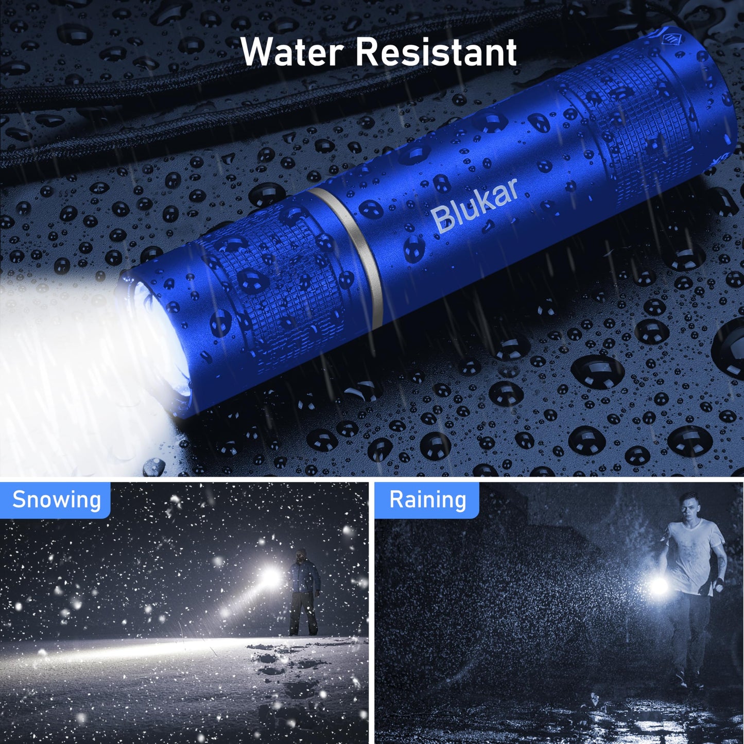 Blukar Rechargeable Flashlight 2000L, Zoomable, Adjustable Brightness, 1 Pack, Blue, Model K9132